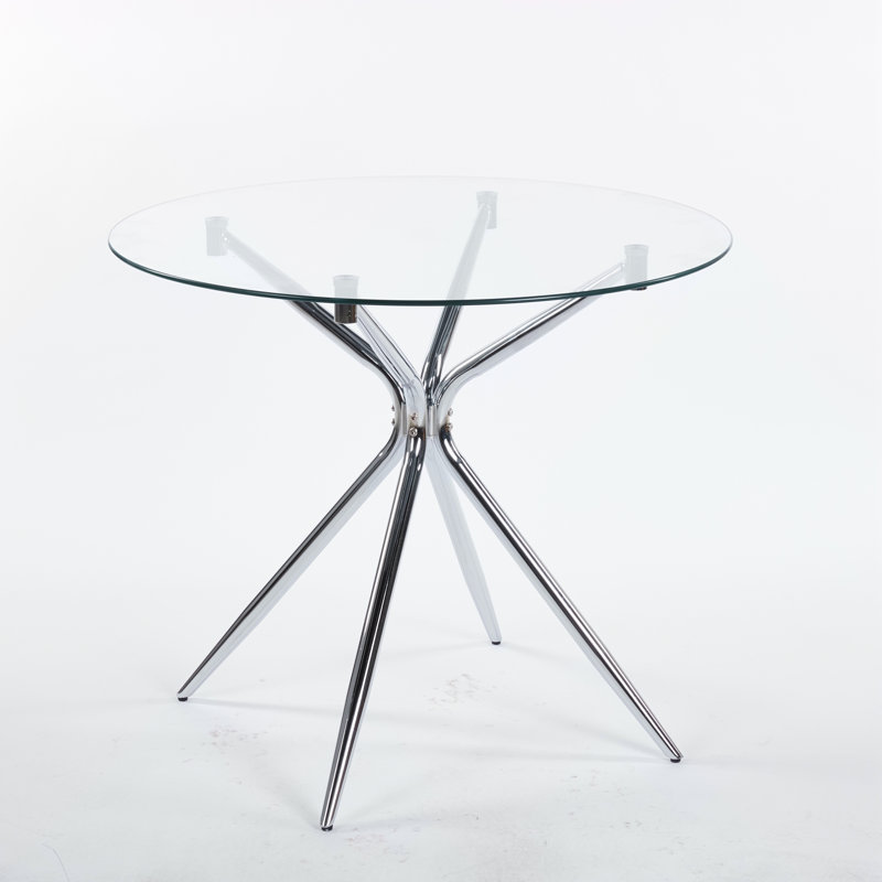 Table de salle à manger avec pieds en métal chromé et verre trempé, Chrome chrome