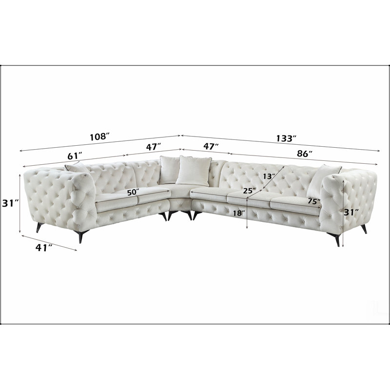 Atronia Beige Fabric Sectional Sofa W/4 Pillows