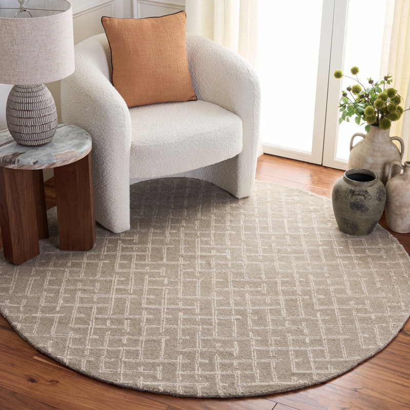 Ebony Hand Tufted Wool, Cotton Geometric Indoor Rug, Round 6'