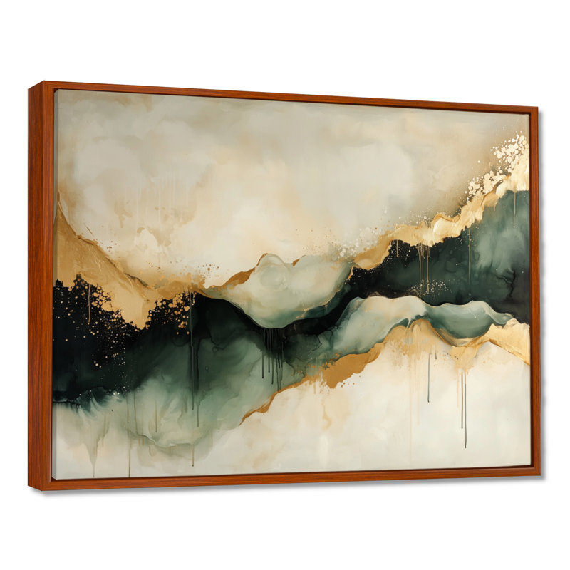 Abstrait encre liquide abstraite Fight Of Emerald III - Art abstrait encre liquide, H 34 po x l 44 po, Cadre flottant, Brun
