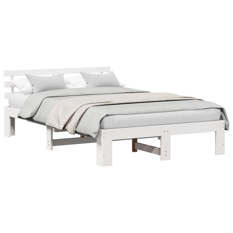 Bed Frame with Headboard Solid Pine Wood, Double (4'6), White