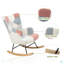 Chaise berçante d'appoint, chaise berçante en tissu Mid-Century avec pieds en bois et lin patchwork pour le salon