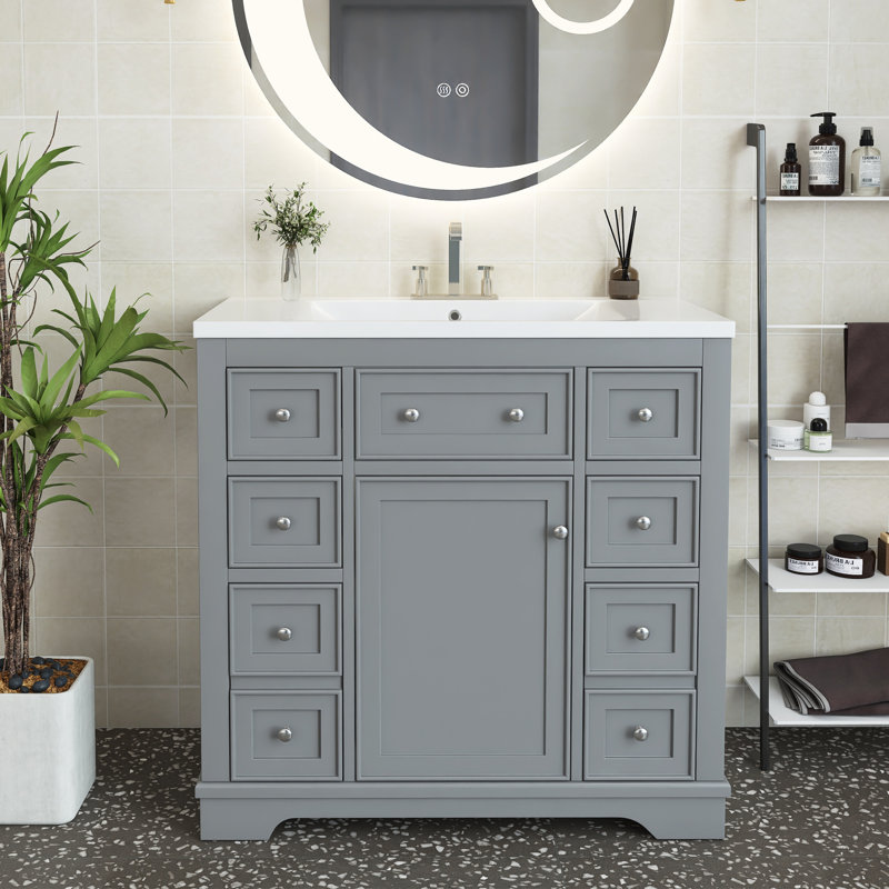 Ensemble de meuble-lavabo simple 36 po avec plateau en céramique Celsie, Gris