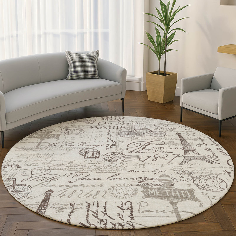 Premium Machine Washable Mayfield AMF2209 novelty Rug, Linen, 8' Round