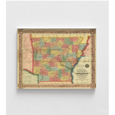 Arkansas 1854, impression de carte de l'Arkansas antique colorée, grande carte ancienne, bibliothèque murale, école, décoration murale, impression affiche