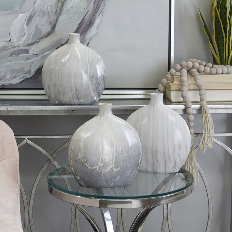 Ensemble de 3 vases de table en céramique gris / beige