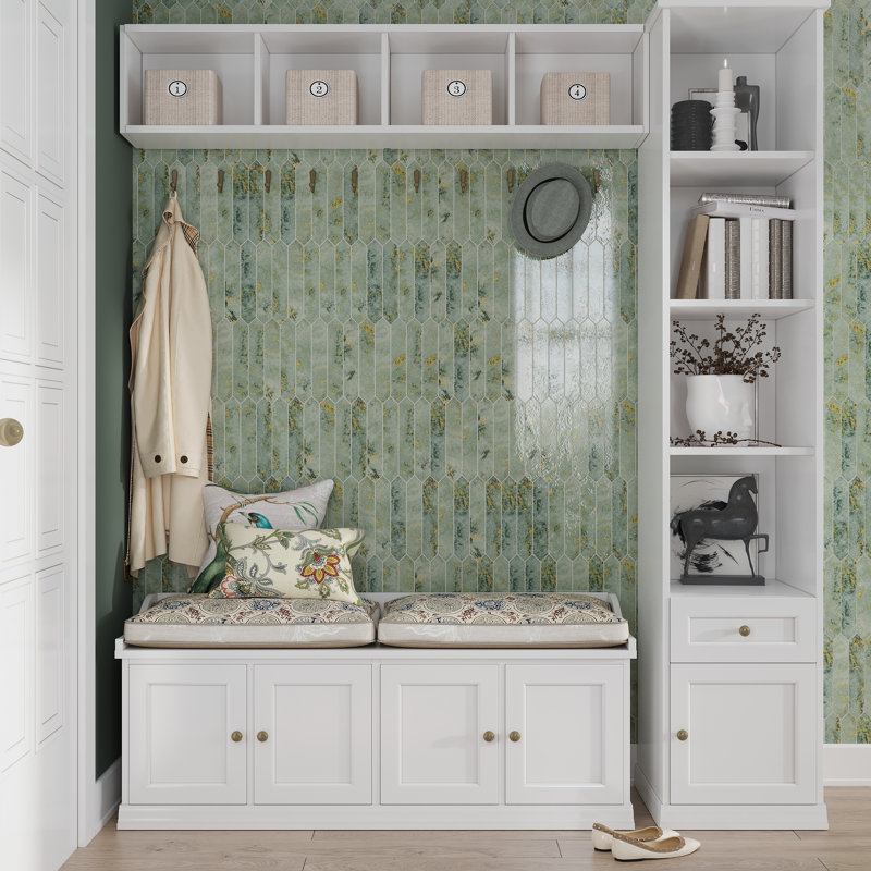Festa 1.7 in. x 9.6 in. Polished Ceramic Tile, Moss Green