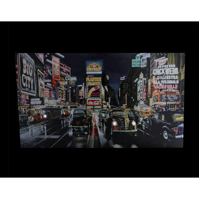 LED Lighted NYC Times Square and Classic Cars Canvas Wall Art 15.75" x 23.75"