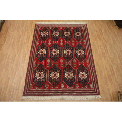Red and Black Afghan Geometric Pattern Rug for Modern Home Décor 8x11