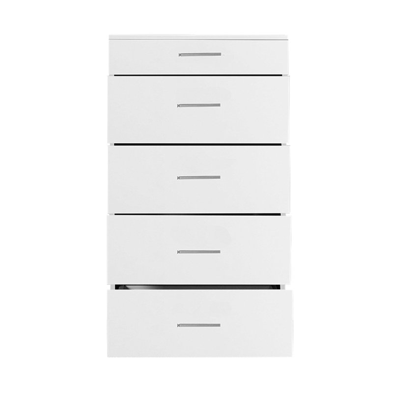 Commode blanche moderne avec 5 tiroirs, 23,6 po x 42,5 po x 17,3 po | Panneau de particules revêtu de mélamine à 100%, conception murale | Solution de rangement élégante pour la chambre à coucher et le salon | Finition élégante de couleur unie