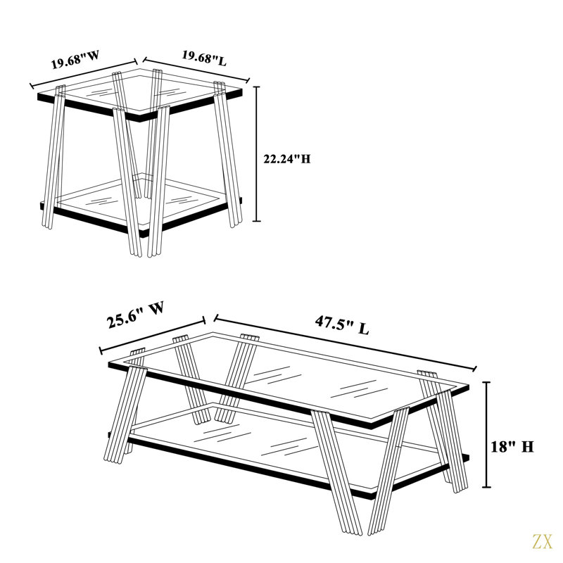 Table de bout carrée 20 pouces, table de bout moderne en acier inoxydable, table basse en verre trempé transparent double couche, table d'appoint avec rangement, pour le bureau à domicile