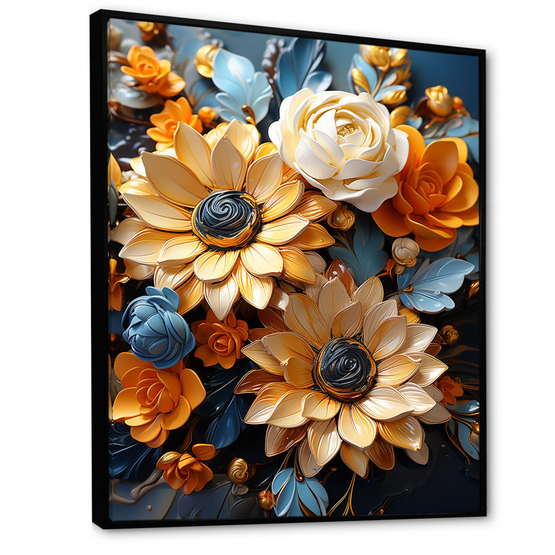 Tournesols Fauvist Flourish, Cadre flottant noir, H 20 po x l 12 po x P 1 po