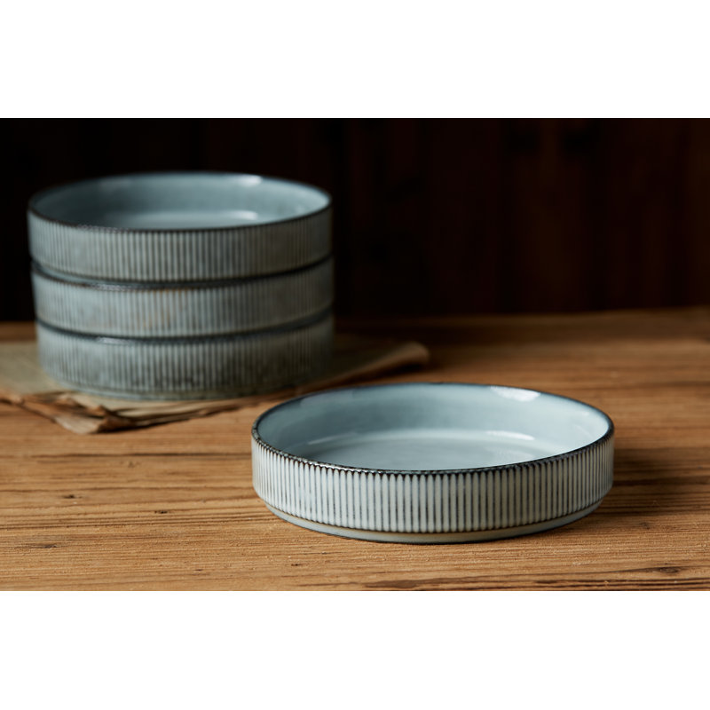 Stoneware Pasta Bowl Set (Set of 4), Smoky Blue