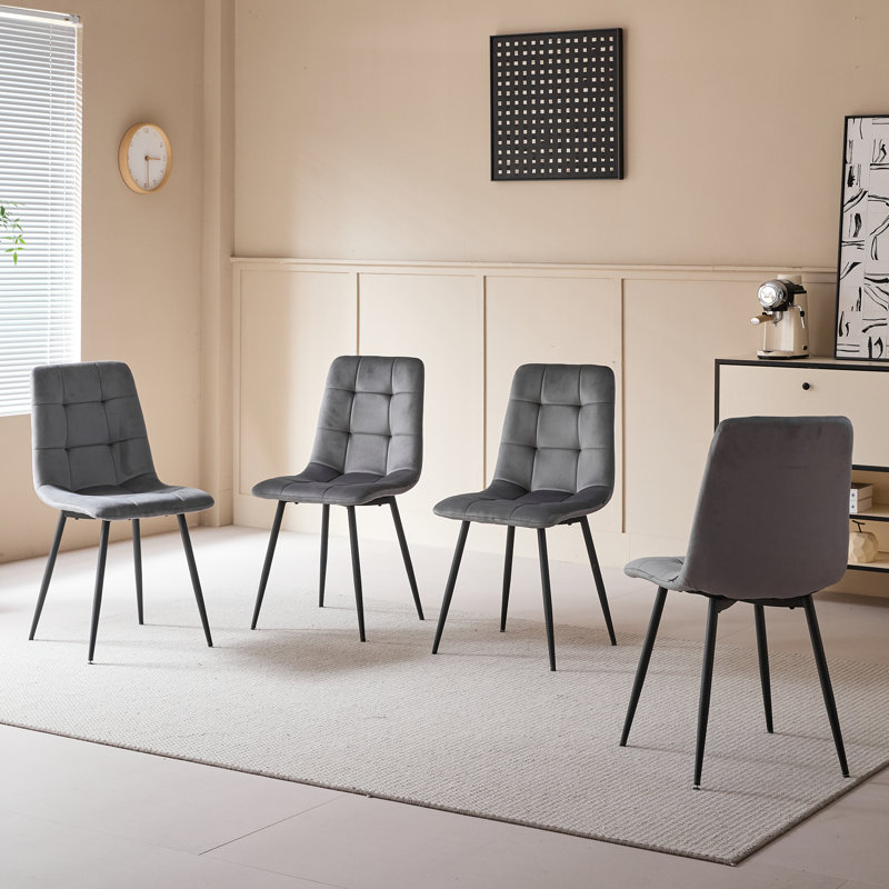 50cm H Velvet Upholstered Metal Side Chair, Grey, 4