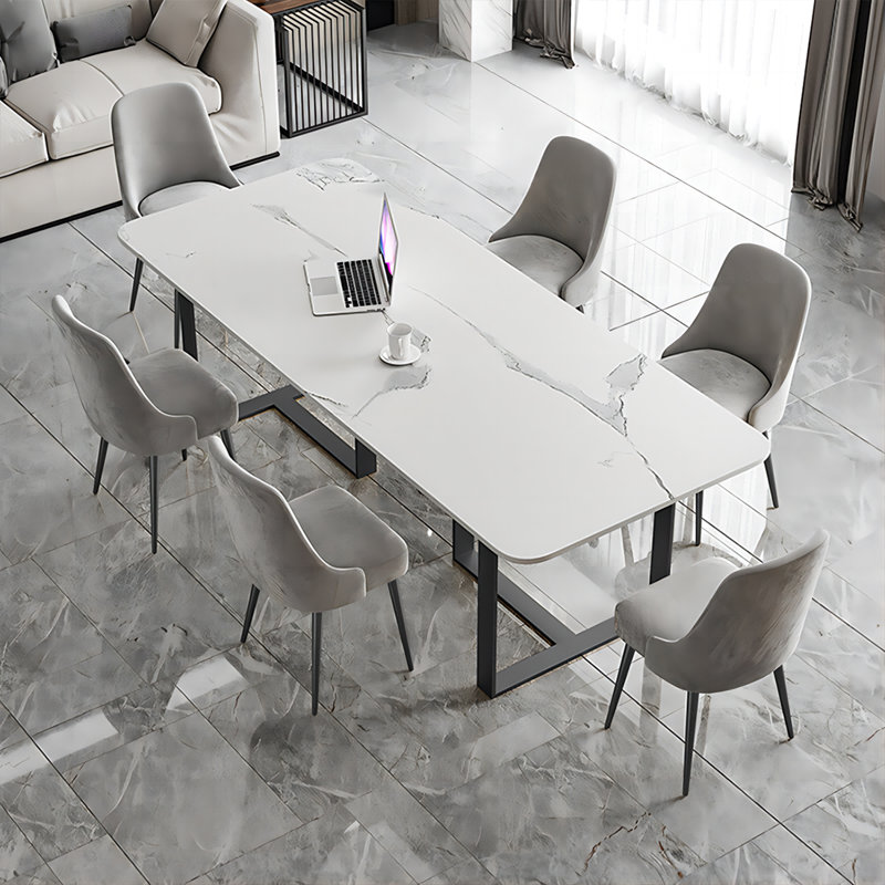 Table de salle à manger rectangulaire noire en pierre frittée, H 29,53 po x L 55,12 po x l 27,56 po