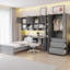 Lit mezzanine simple en bois avec bureau intégré, garde-robe, tablettes et tiroirs, éclairage à DEL intégré, meuble tout-en-un complet pour la chambre à coucher, conception peu encombrante-2064485481