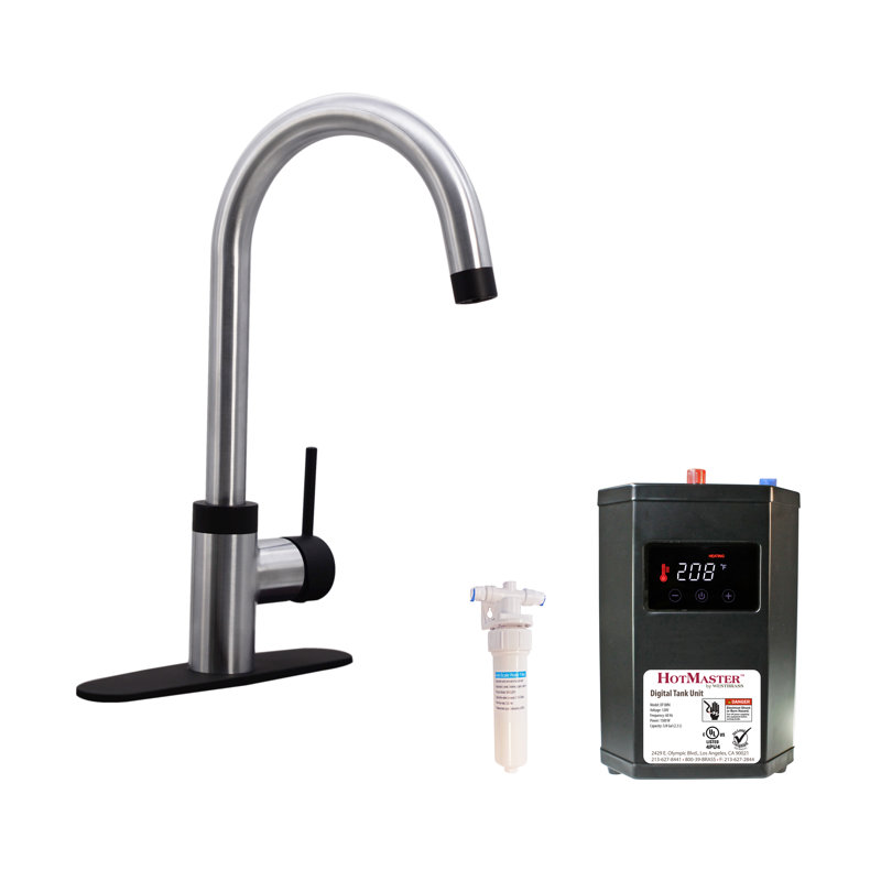 3 in 1 Kitchen Faucet with Instant Hot Water Tank and Water Filter System, Stainless Steel/Matte Black