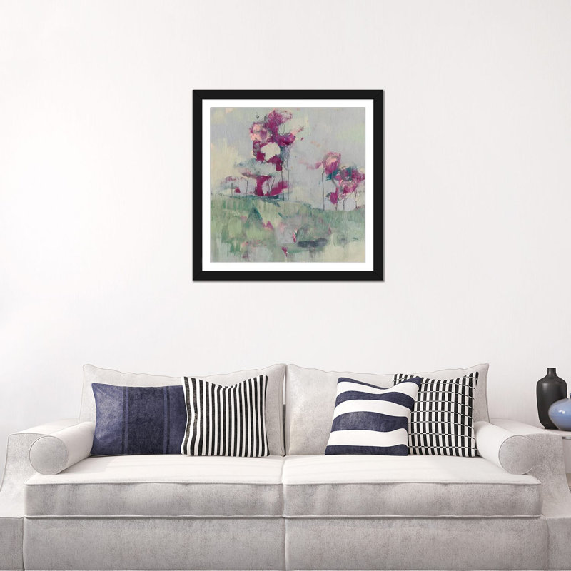 « fuchsia treeline ii », impression sur toile, H 24 po x l 24 po x P 1 po, Papier d'art encadré noir, Blanc