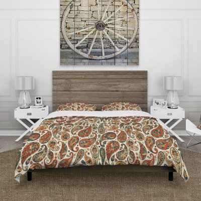 Retro Orange Paisley - Bohemian Duvet Cover Set - Microfiber Polyester