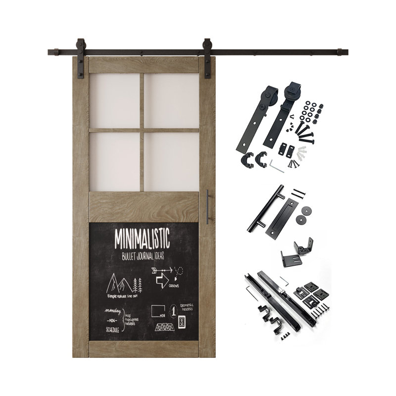Porte de grange demi-Lite non assemblée et finie avec trousse de quincaillerie Homacer Classic gris 32 po x 84 po avec quincaillerie, usage intérieur seulement