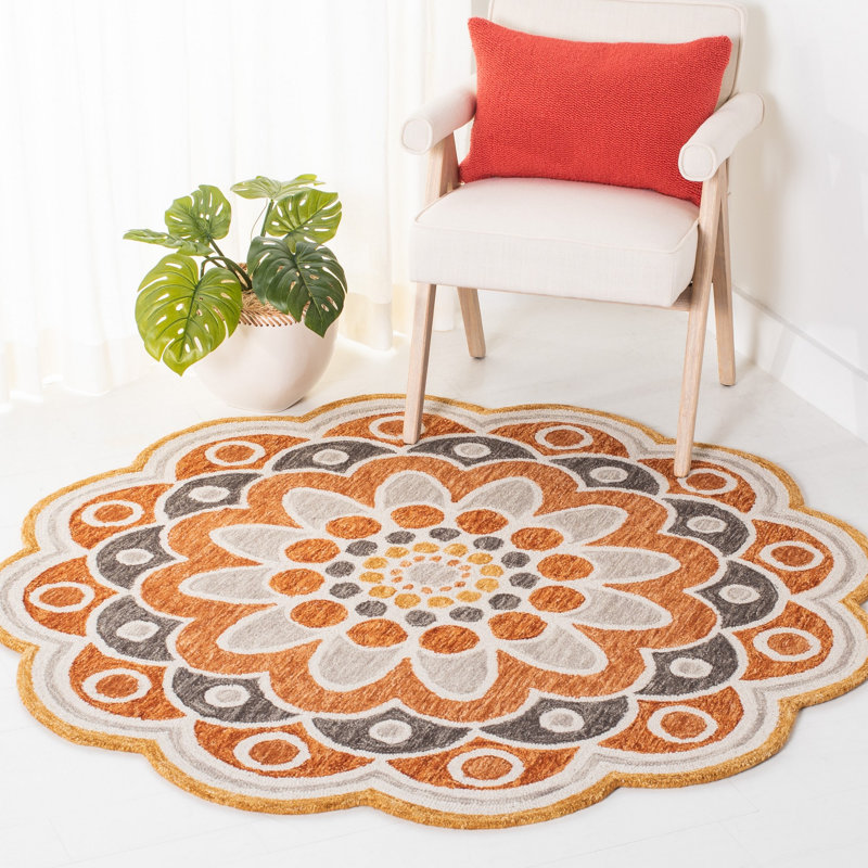 Tapis géométrique en laine touffeté à la main Mallon, Rond 5 pi