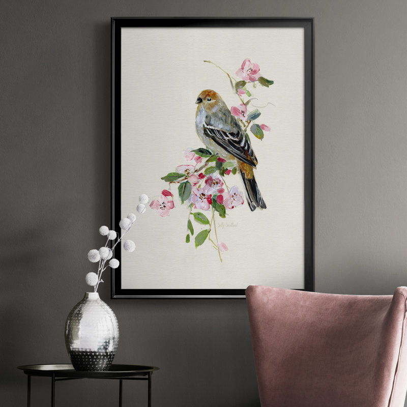 «Spring Song Goldfinch», peinture sur toile encadrée, H 26,5 po x l 36,5 po x P 1,5 po, Noir