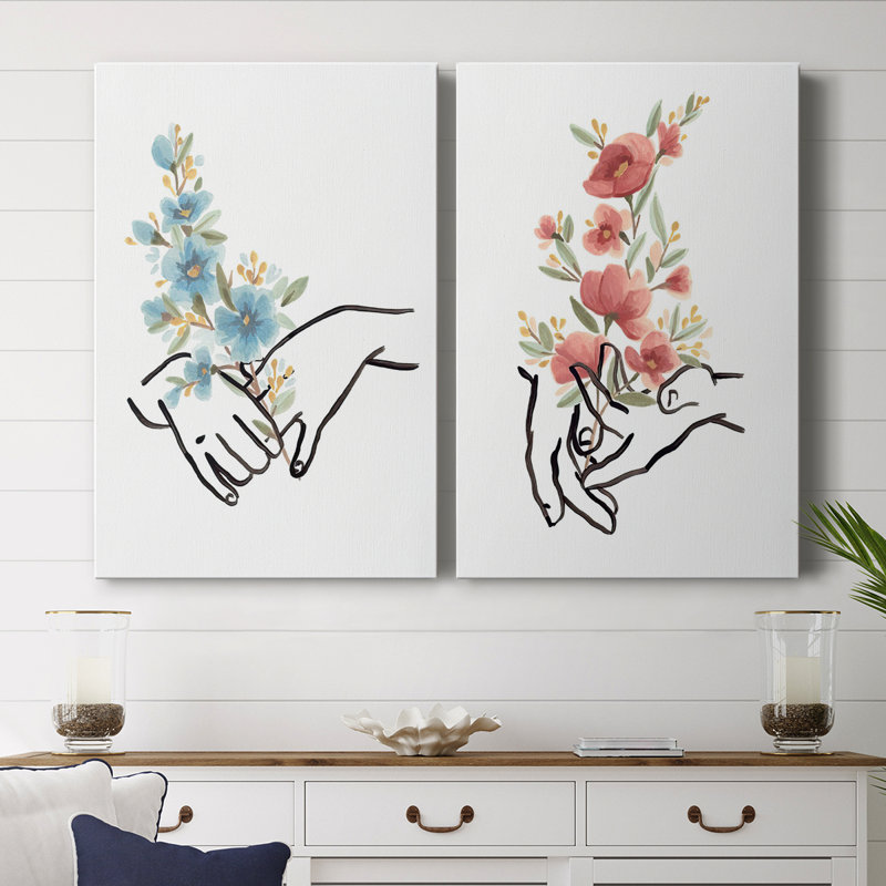 Mains et fleurs I - Toile tendue avec châssis de qualité supérieure - Prêt à être accroché