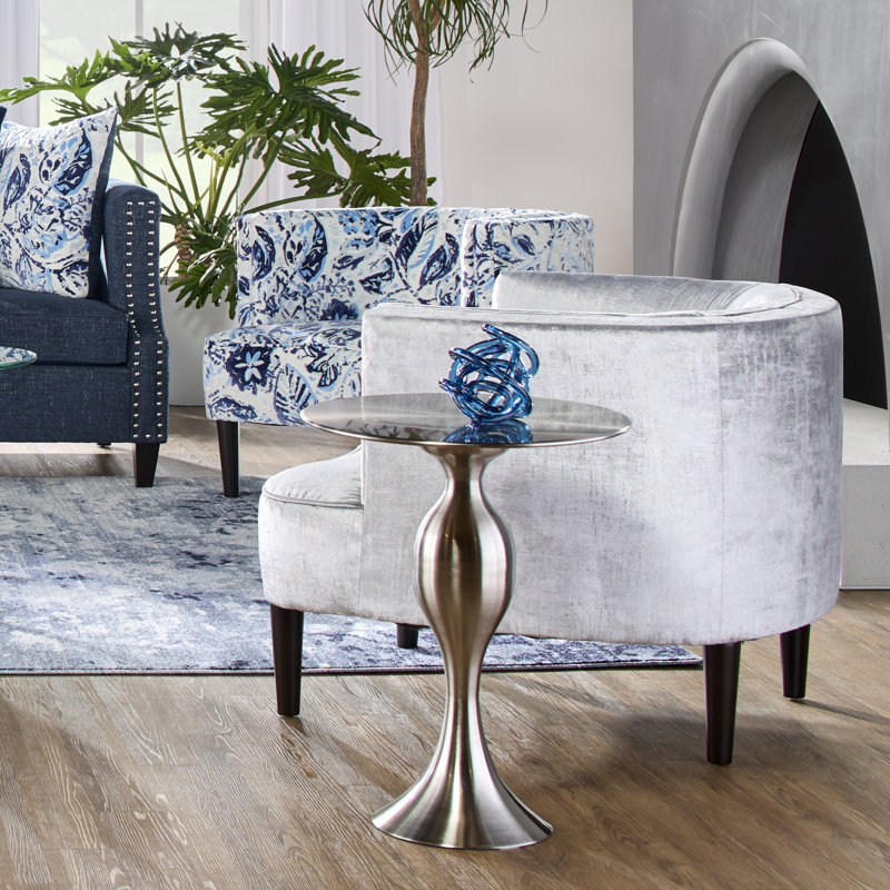 Raudez Upholstered Barrel Chair, Alnwick Ash Velvet