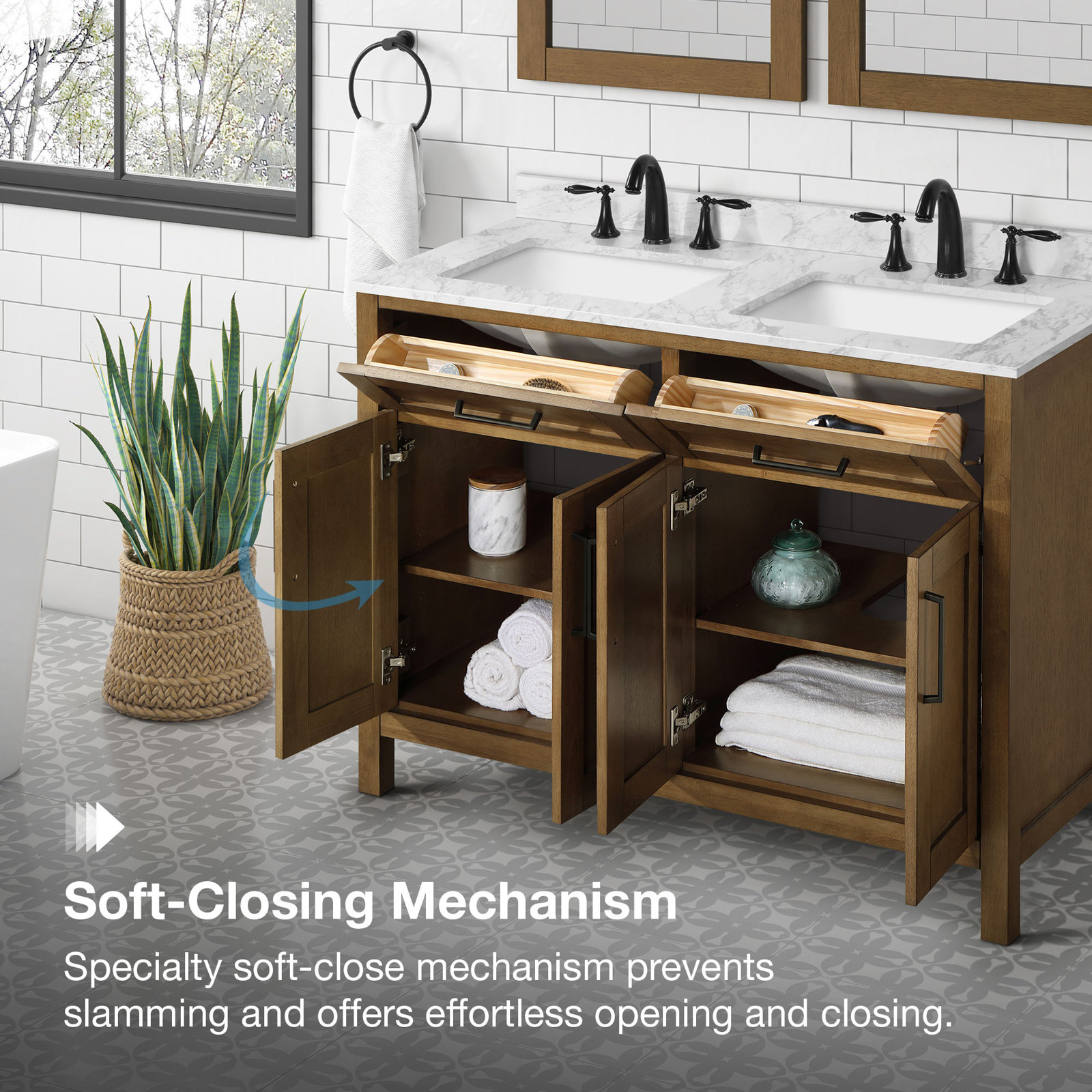 Tahoe 48" Double Bathroom Vanity, Yves, Almond Latte Brushed, Matte Black