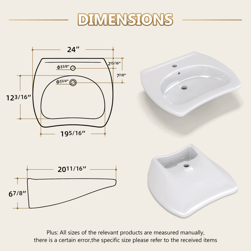 ADA U-Shaped Sink 24" x 20.7" x 6.9" Wheelchair Accessible Open Front Basin with Integrated Drain System