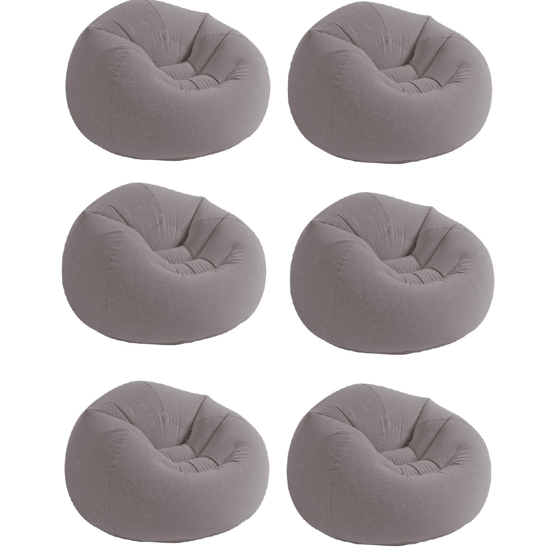 Intex Inflatable Contoured Beanless Bag Lounge Chair, Gray (Set of 6) Intex
