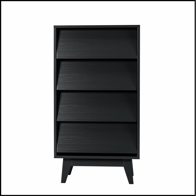 Commode double à 4 tiroirs de style rétro avec design biseauté pour un rangement spacieux et une esthétique élégante, Brun