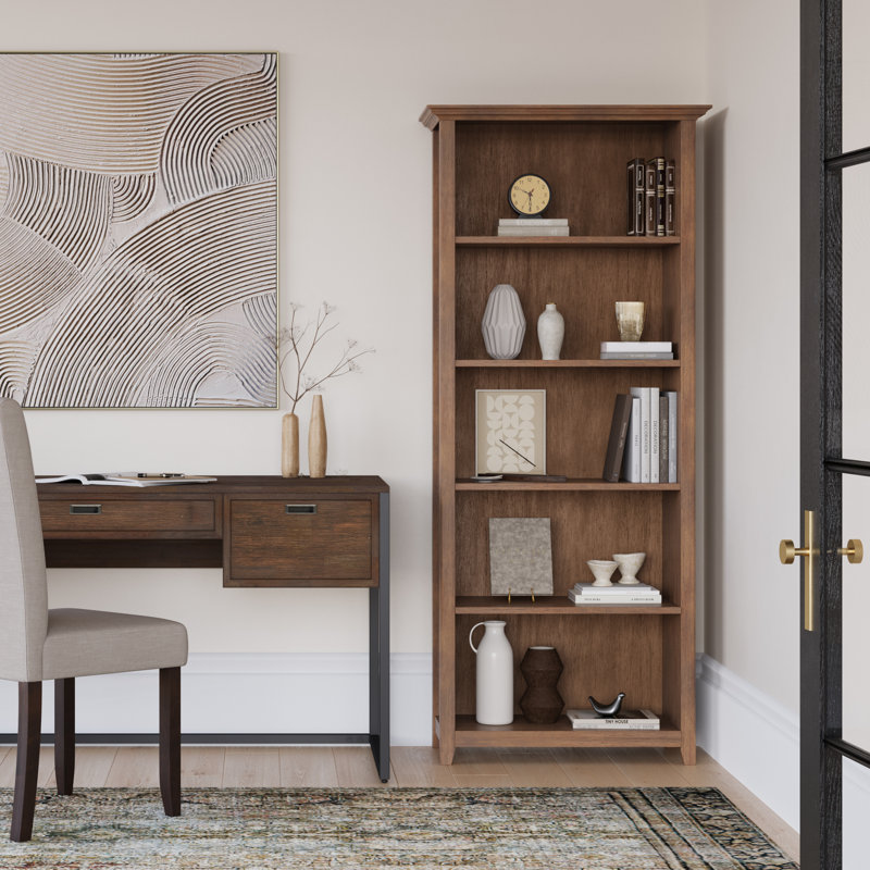 Amherst 30"W Solid Wood 5 Shelf Bookcase with Adjustable Shelves, Rustic Natural Aged Brown