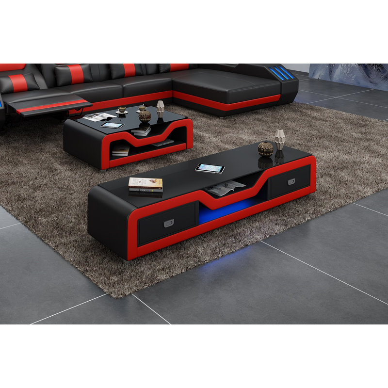 Starfighter Unfinished TV Stand for TVs up to 78", Black/Red