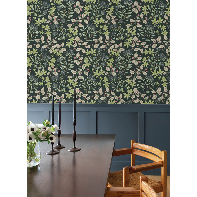 Mildred Black Botanical Trail Wallpaper, Green
