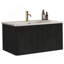 Meuble-lavabo flottant rayé en chêne noir brossé de 30 po avec lavabo en céramique blanche, meuble-lavabo pour salle de bain moderne, lavabo une pièce sans drain, pré-assemblé-846832136-846832137