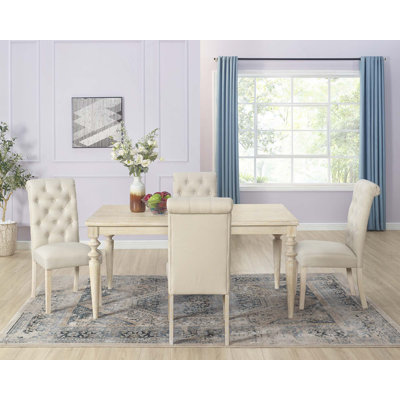 5-Piece Dining Set, Turned-Leg Dining Table With 4 Tufted Chairs