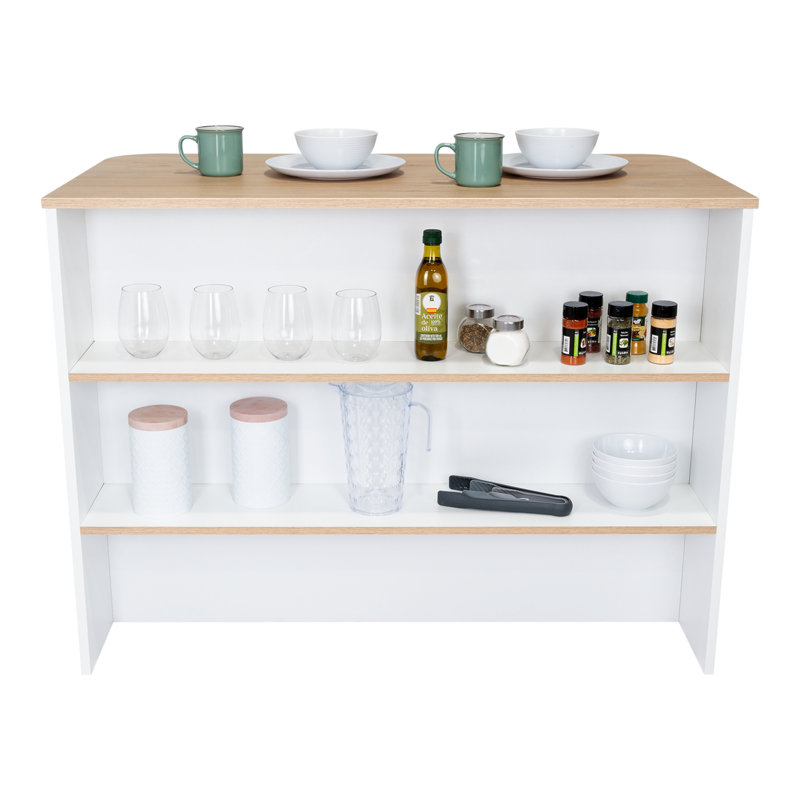 Meesam Crete Kitchen Island Pearl, White/Light Pine