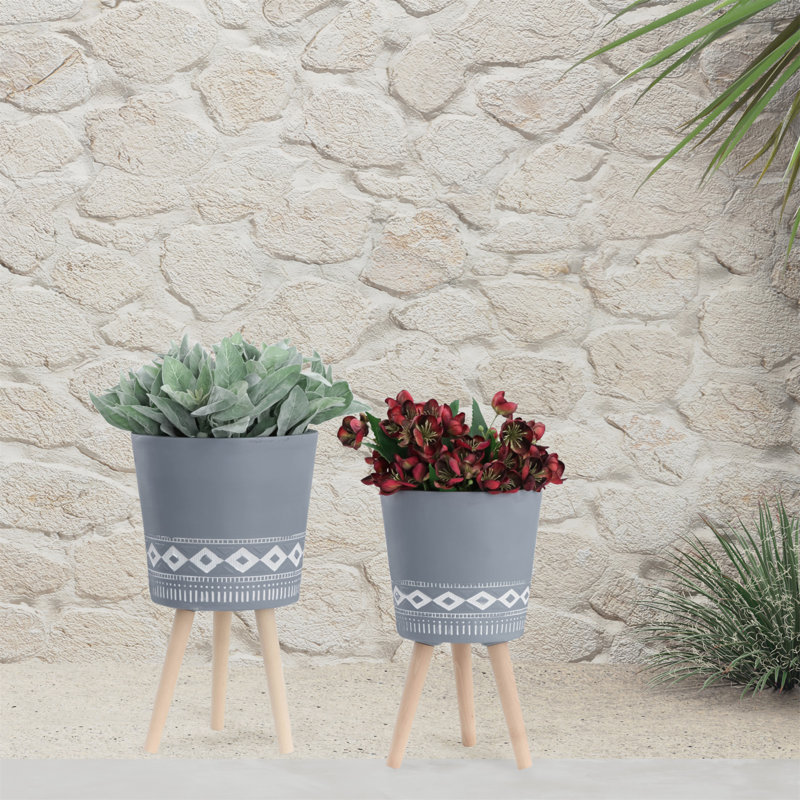 S/2 10/12" DIAMOND PLANTER W/ WOOD LEGS(KD)
