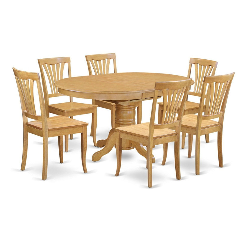 Ensemble de table de salle à manger 7 pièces composé d'une table de salle à manger ovale avec rallonge papillon et 6 chaises en bois, 42 x 60 pouces, chêne