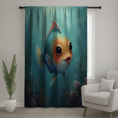 Caricature de rideau sous-marin, voilage et rideaux à motif de poissons - 1 panneau