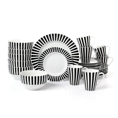 24pc Black Split Stripe Dinner Set