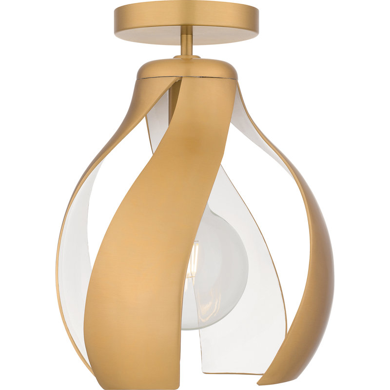Krenn 1-Light Semi-Flush Mount, Brushed Weathered Brass