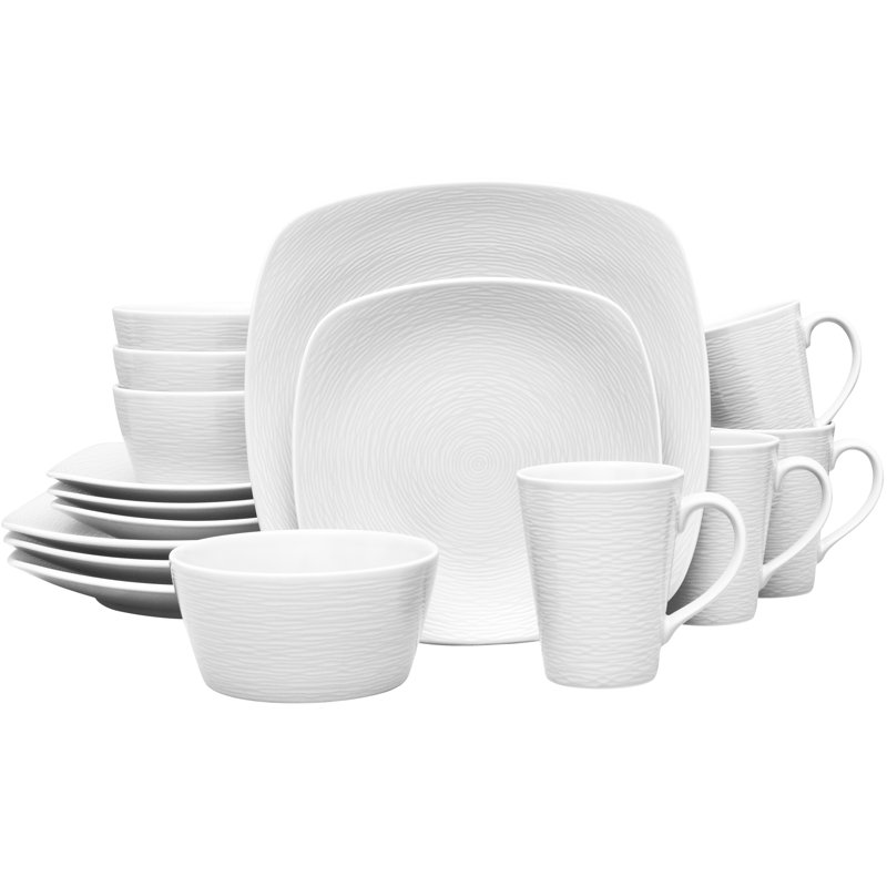 Service de table carré 16 pièces Noritake Colorscapes Swirl, service pour 4, Blanc