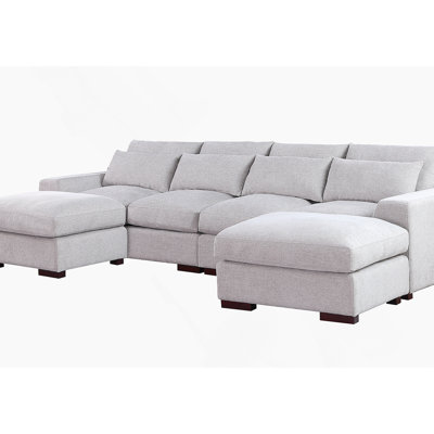 Canapé modulaire en lin avec 2 repose-pieds
