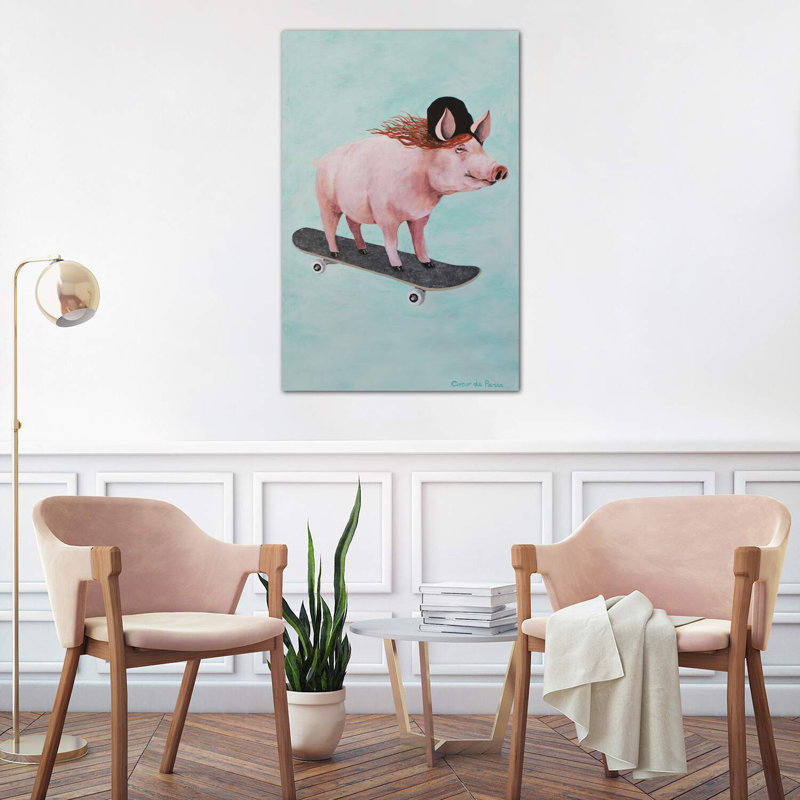Pig Skateboarding by Coco De Paris - Wrapped Canvas Print, 101.6cm H x 66.04cm W x 1.91cm D