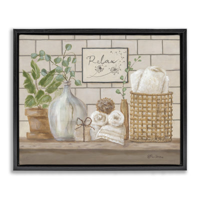 Uplifting Bathroom Spa Relax Scene Black Framed Floater Canvas Wall Art by Pam Britton