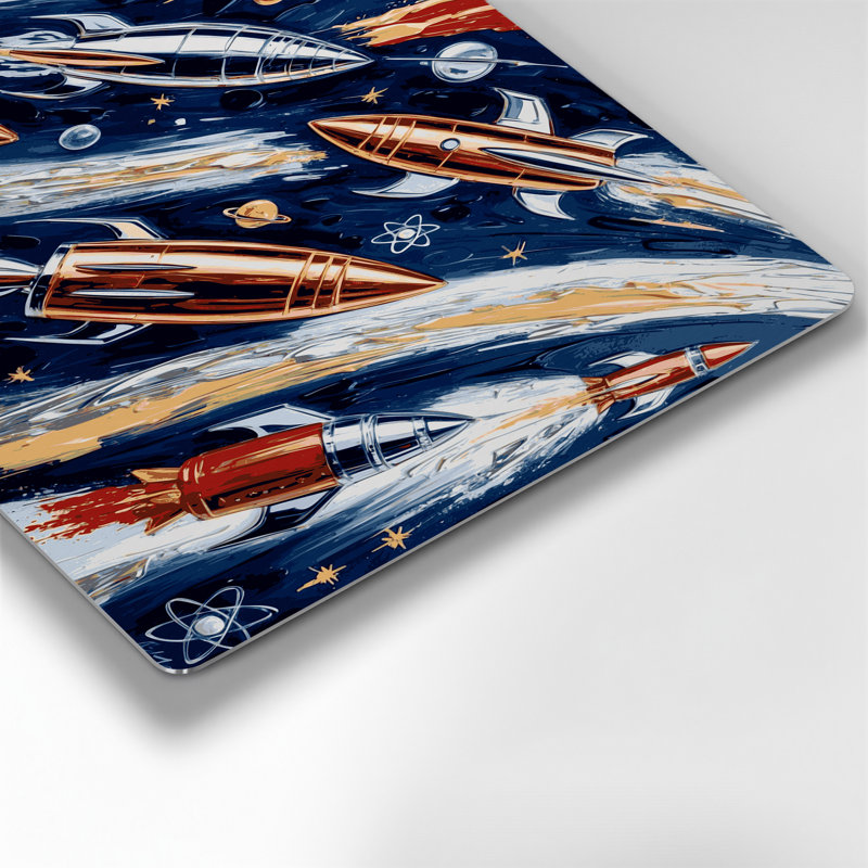 Space Retro rocket designs Blue Metal Wall Art, 144" H x 216" W x 0.05" D