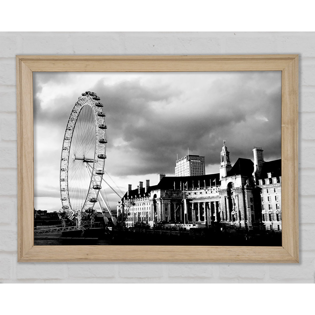 London Eye Clouds Schwarz und Weiß - Druck