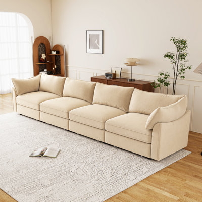 Wheat Chenille 4-seat Sofa With 4 Drawers